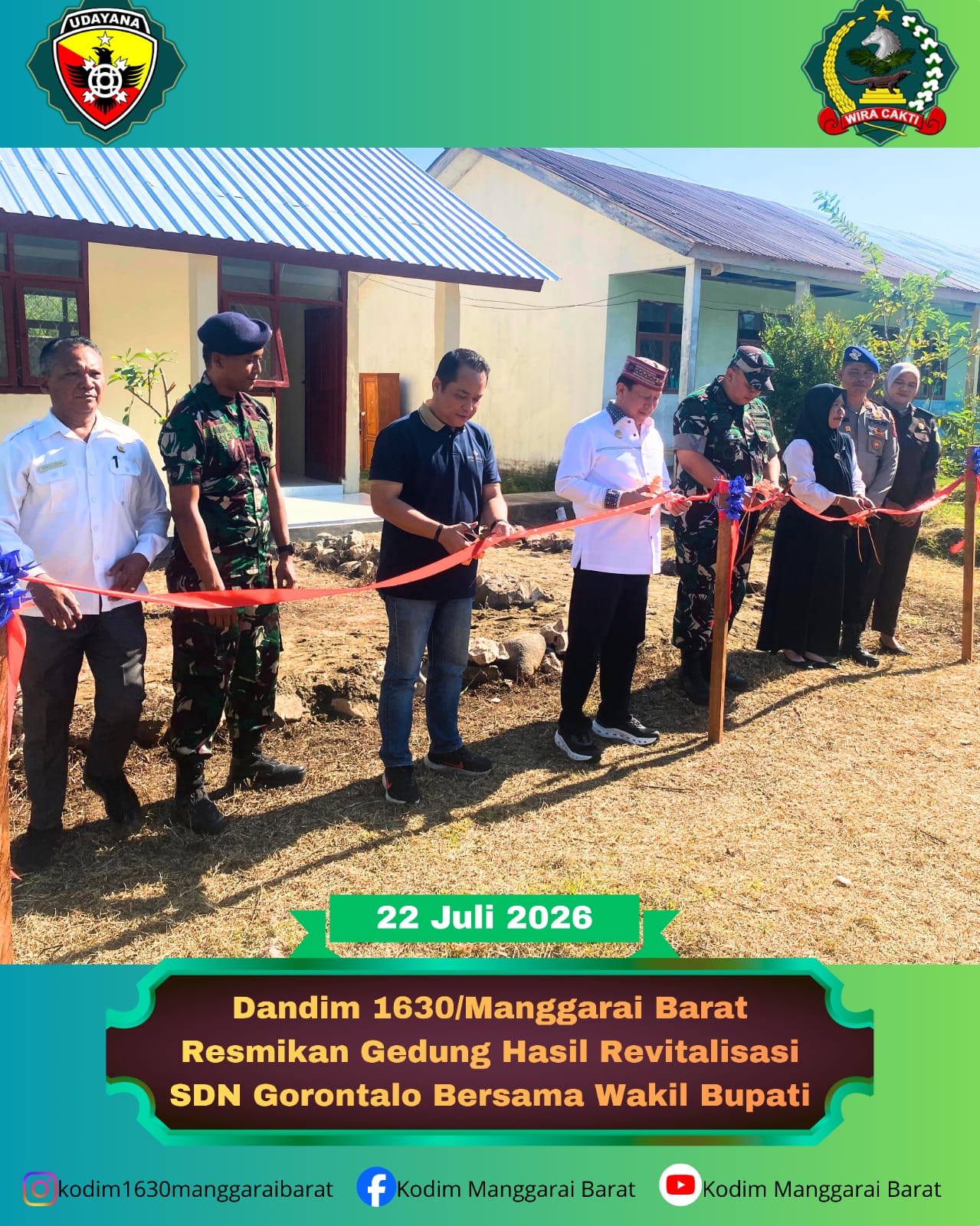 Dandim 1630/Manggarai Barat Resmikan Gedung Hasil Revitalisasi SDN Gorontalo Bersama Wakil Bupati