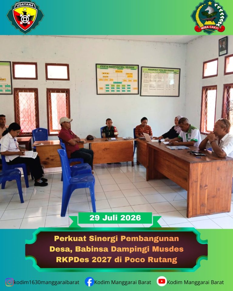Perkuat Sinergi Pembangunan Desa, Babinsa Dampingi Musdes RKPDes 2027 di Poco Rutang